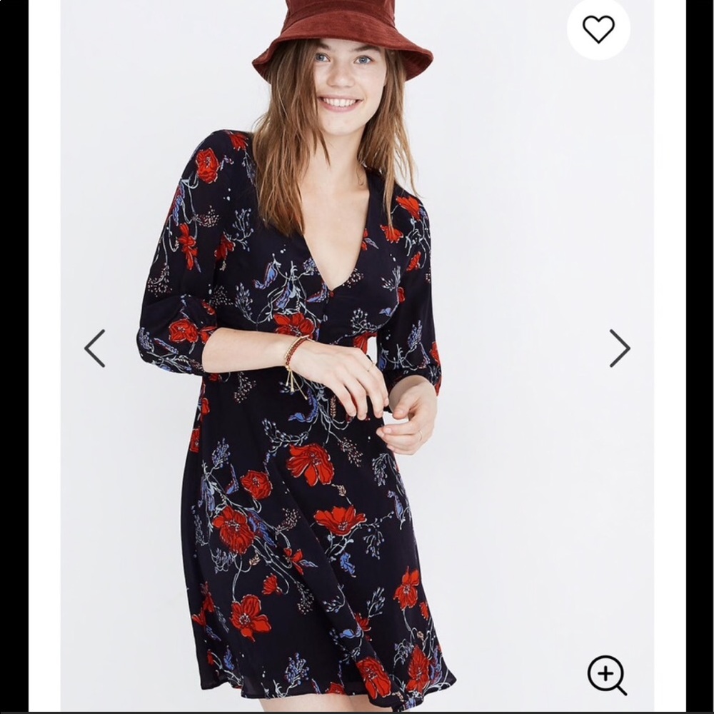 NWT Silk Ruffle-Waist Dress in Windblown Poppies